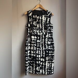 St. John Black White Cotton Blend Midi Shift Dress Sz. 10 L